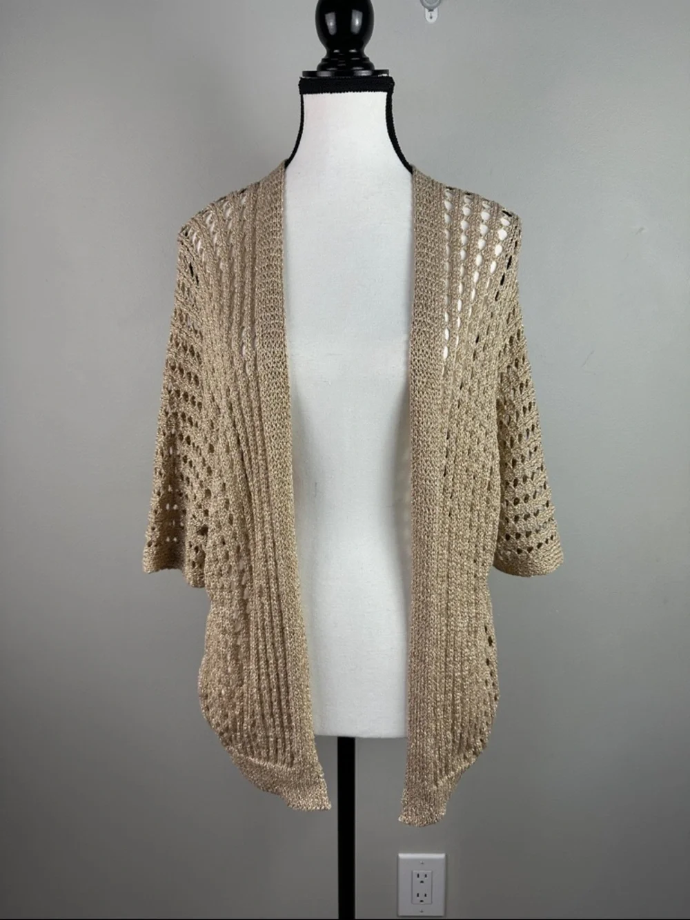 Carla Giannini Rare Crochet Knit Vintage Gold Metallic Cardigan NEW! - Picture 3 of 11